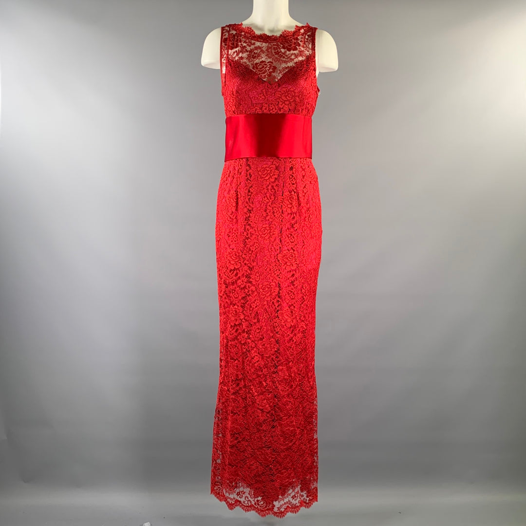 fitted lace wedding dress DOLCE & GABBANA Size M Red Satin Lace Long Gown – Sui Generis Designer  Consignment