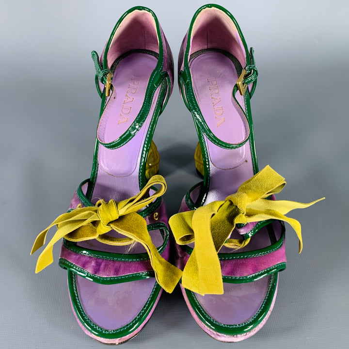 PRADA Size 8 SS08 Purple Green Velvet Patent Leather Heels Pumps
