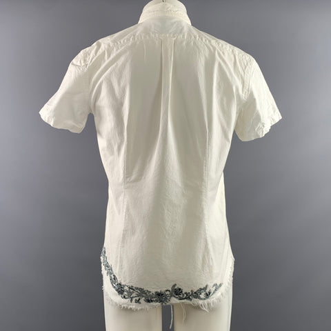 KOLOR Size L White Silver Zari Cotton Button Down Short Sleeve Shirt