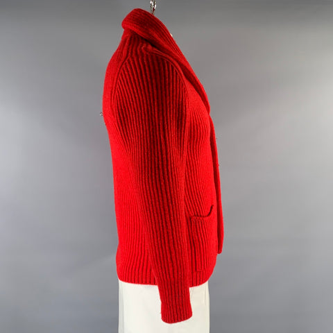 PRINGLE Size L Red Knit Wool Shawl Cardigan