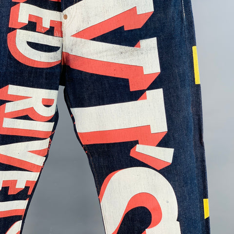 LEVI STRAUSS Size 33 Navy Multi Color Graphic Cotton Straight Selvedge Jeans