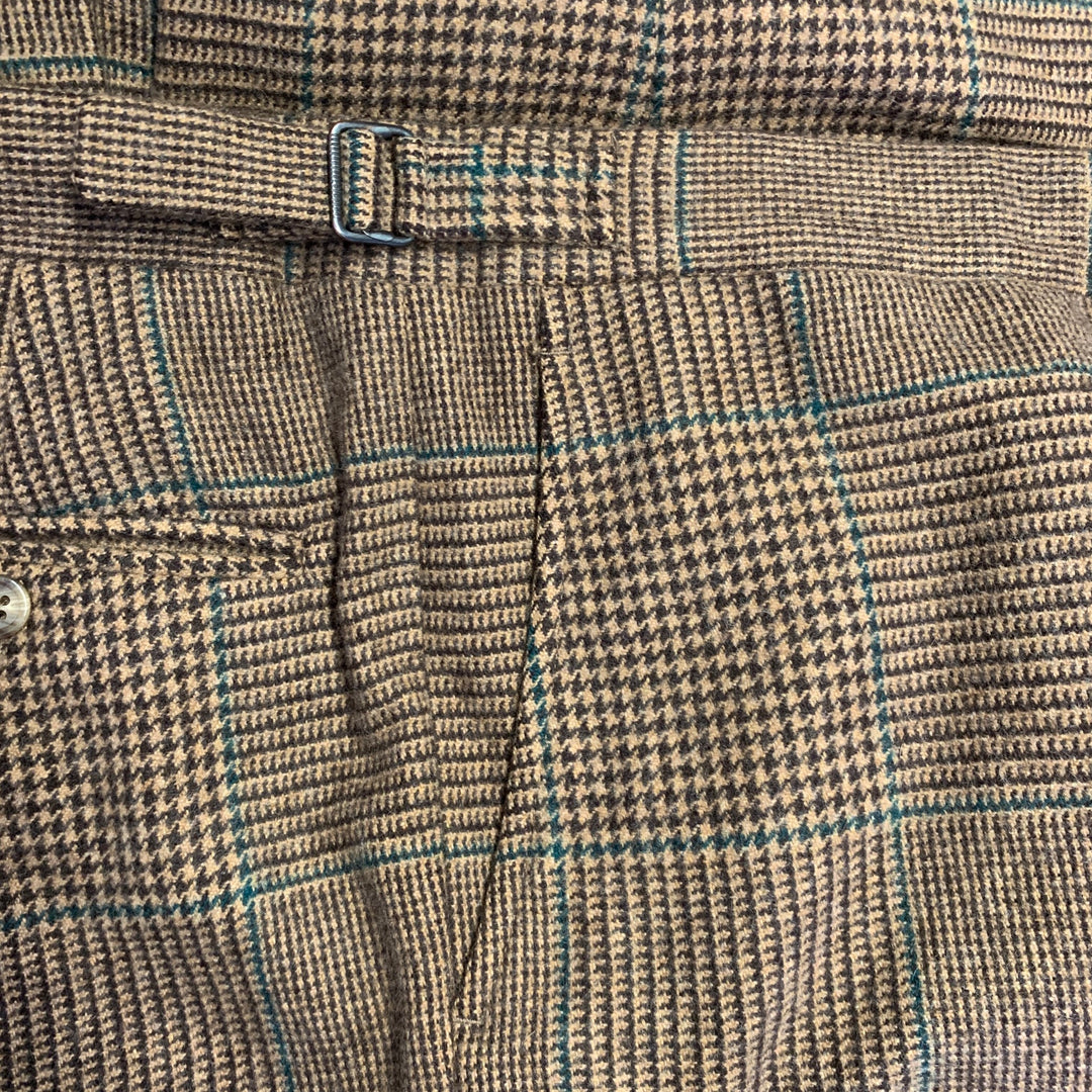 POLO by RALPH LAUREN Size 42 Long Brown Green Houndstooth Notch Lapel Suit