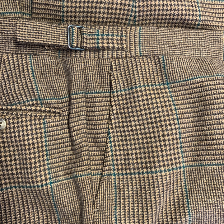 POLO by RALPH LAUREN Size 42 Long Brown Green Houndstooth Notch Lapel Suit