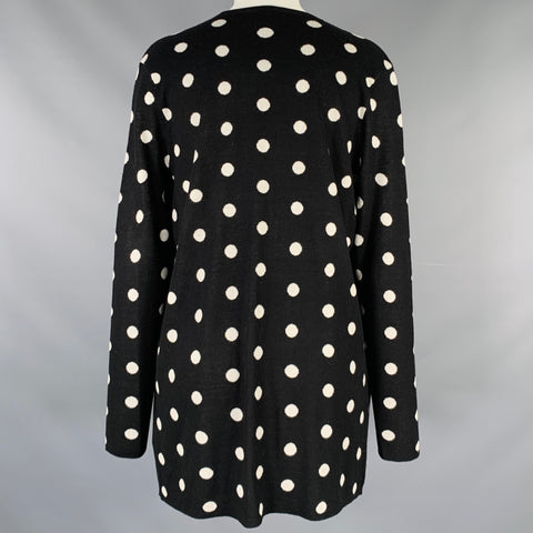 SAKS FIFTH AVENUE Size S Black White Silk Cashmere Polka Dot Cardigan