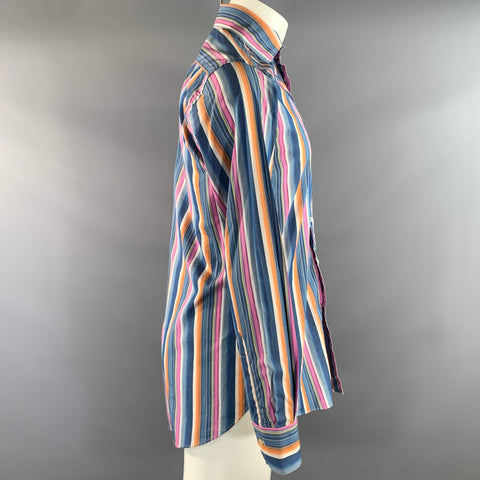 ETRO Size M Blue Orange Stripe Button Up Long Sleeve Shirt