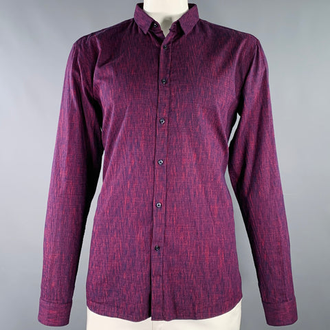 HUGO by HUGO BOSS Size XXL Burgundy Blue Woven Cotton Long Sleeve Shirt