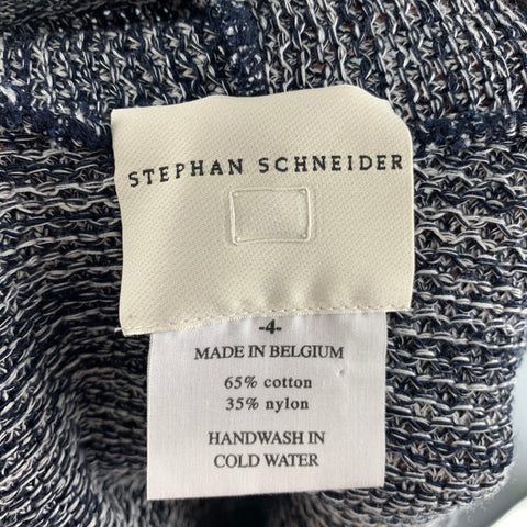 STEPHAN SCHNEIDER Size XL Navy White Knit Cotton / Nylon Cardigan