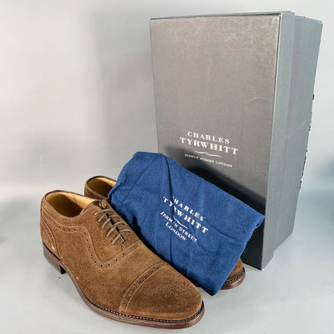 CHARLES TYRWHITT Size 9 Parker Brown Perforated Suede Oxford Lace-Up Shoes