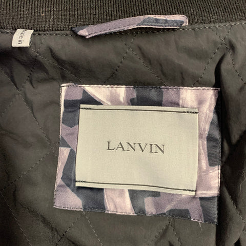 LANVIN Size 40 Grey Black Print Polyamide Blend Bomber Jacket