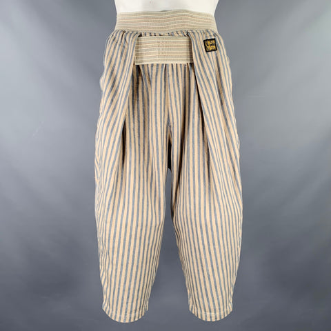 KAPITAL Size L Beige Blue Stripe Linen Cotton Drop Crotch Casual Pants