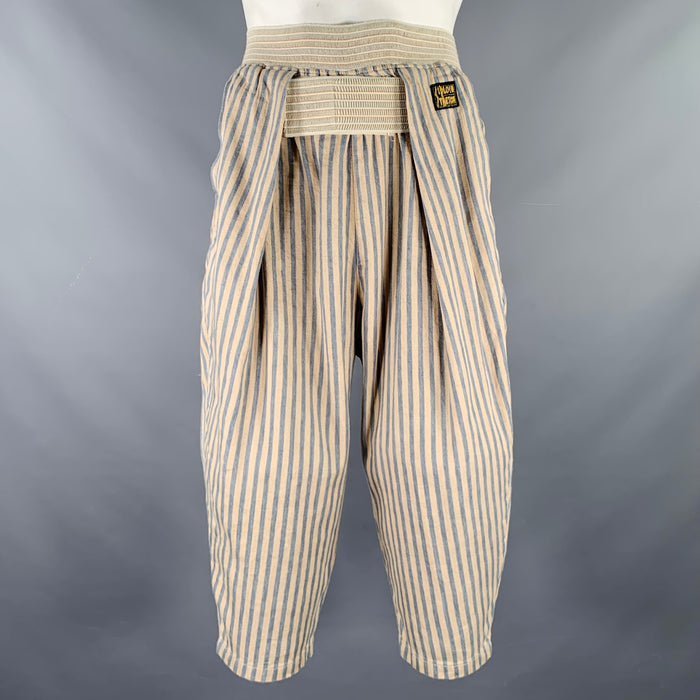 KAPITAL Size L Beige Blue Stripe Linen Cotton Drop Crotch Casual Pants