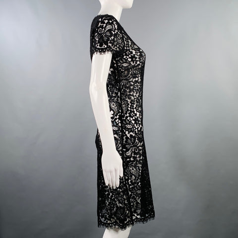 RALPH LAUREN Size 4 Black Cotton Blend Lace Short Sleeve Dress