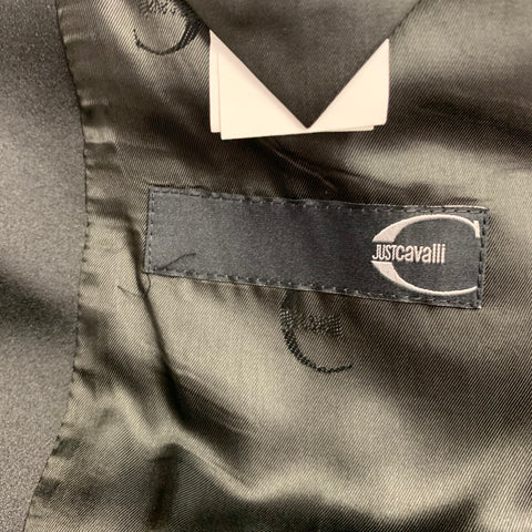 JUST CAVALLI Size 46 Black Cotton Blend Single Breasted Tuxedo