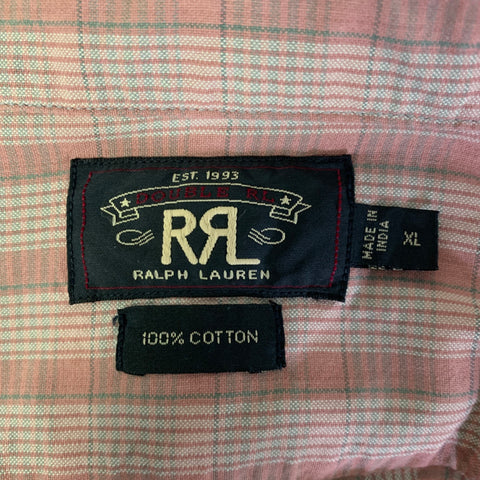 RRL by RALPH LAUREN Size XL Pink Grey Plaid Cotton Long Sleeve Shirt