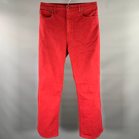 R13 Size 31 Red Embroidery Cotton Blend Wide Leg Jeans