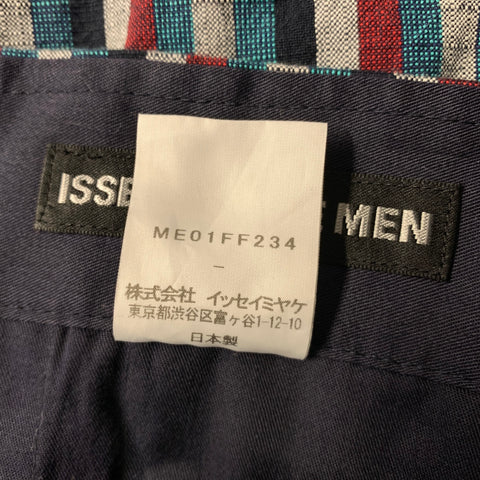 ISSEY MIYAKE Size L Grey Teal & Red Stripe Cotton Belted Shorts