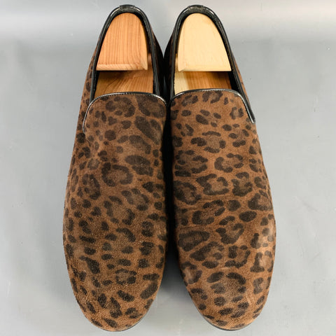 JIMMY CHOO Size 11 Brown Black Animal Print Velvet Slip On Loafers