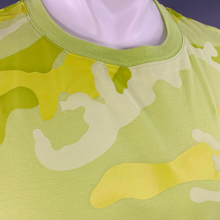 VALENTINO Size M Neon Green Yellow Camouflage Cotton Crew Neck T-shirt