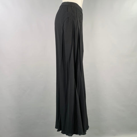 CHANEL 1999 Size 4 Black Silk Wide Leg Dress Pants