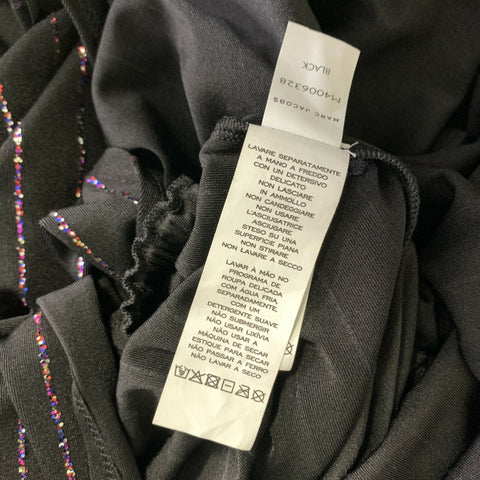 MARC JACOBS Size M Black Multi Color Polyester Stripe Mid-Calf Cocktail Dress