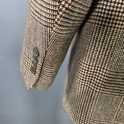 O'CONNELL'S Size 42 Long Brown Cream Glenplaid Cashmere Sport Coat