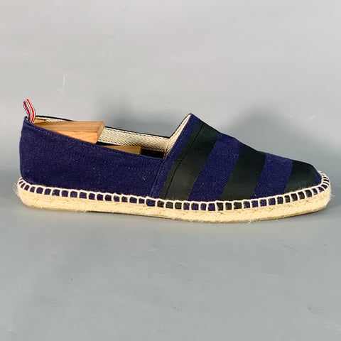 CASTANER Size 11 Navy Black Stripe Canvas Espadrille Slip On Sneakers