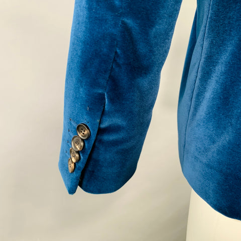 CALVIN KLEIN COLLECTION Size 40 Blue Velvet Cotton Blend Notch Lapel Single Button Sport Coat
