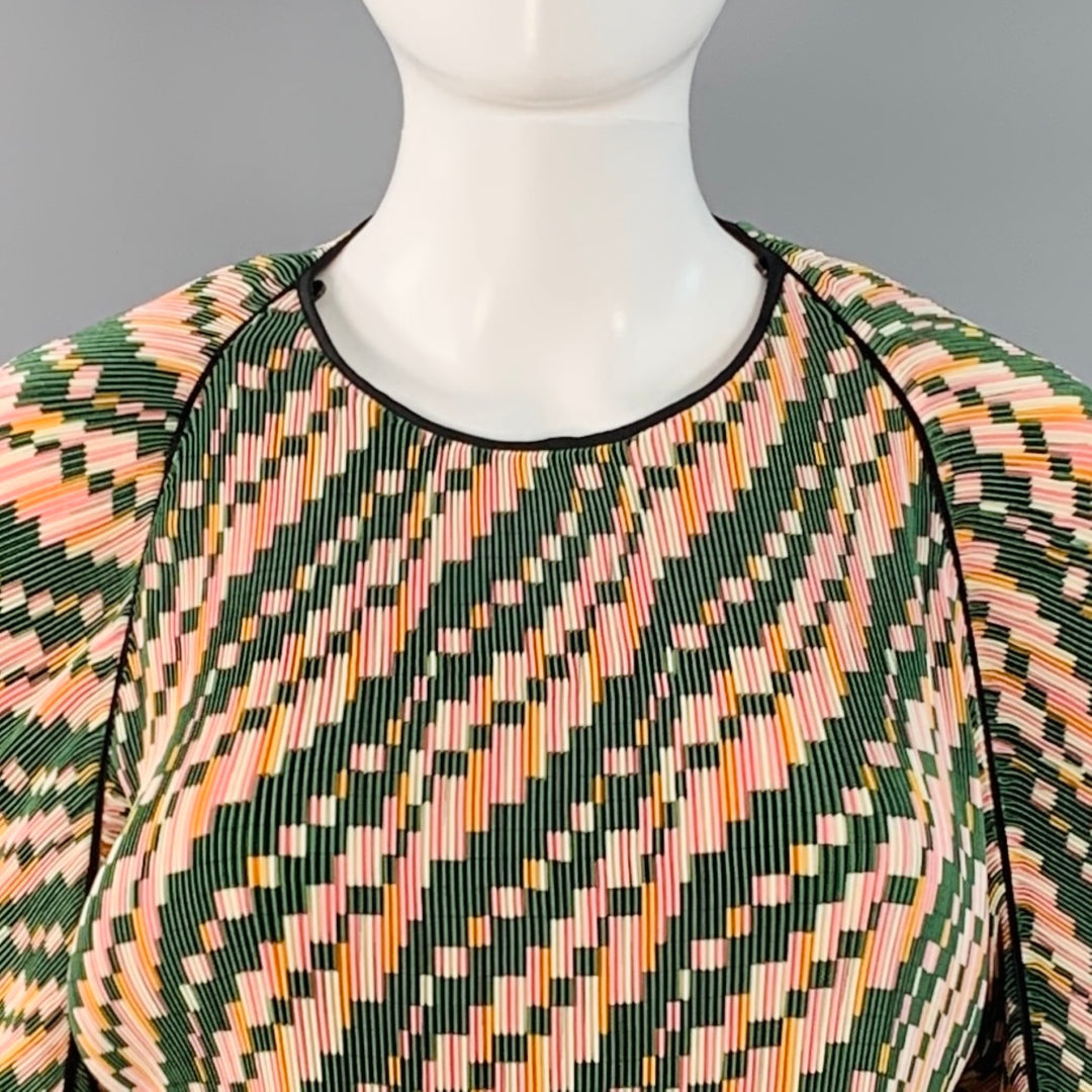TORY BURCH Size 2 Green Pink Yellow Polyester Geometric Pleated Blouse