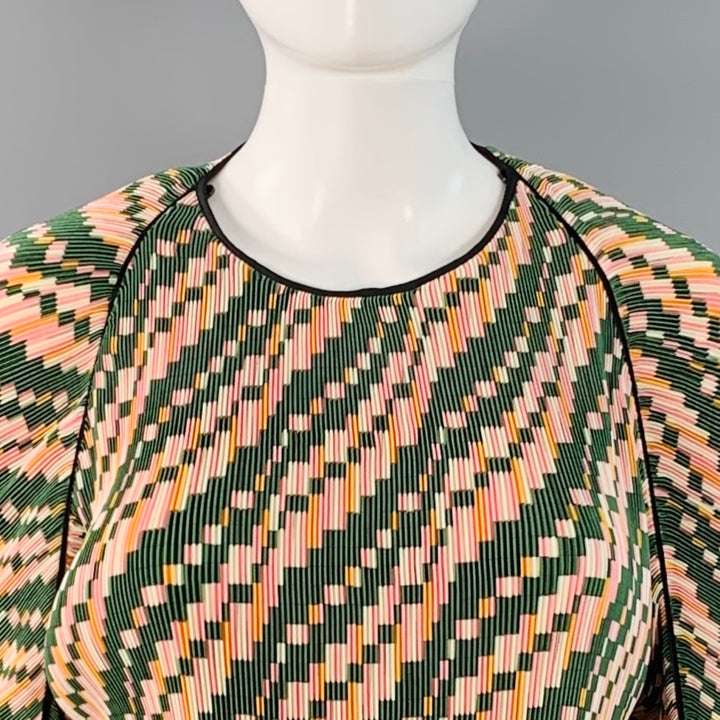 TORY BURCH Size 2 Green Pink Yellow Polyester Geometric Pleated Blouse