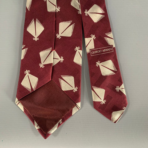 GIORGIO ARMANI Burgundy Grey Graphic Silk Tie