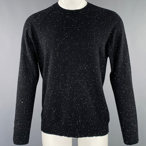 THEORY Size M Black White Knit Cashmere Crew Neck Pullover