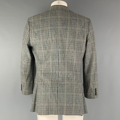 HUGO BOSS Chest Size 38 Grey Navy Plaid Cotton  Elastane Peak Lapel Sport Coat