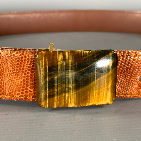 VINTAGE Size 33 Brown Gold Lizard Leather Belt