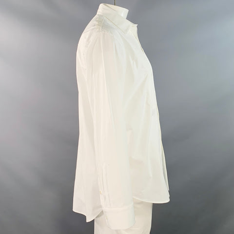 NILI LOTAN Size XL White Cotton Pleated Bib Tuxedo Long Sleeve Shirt