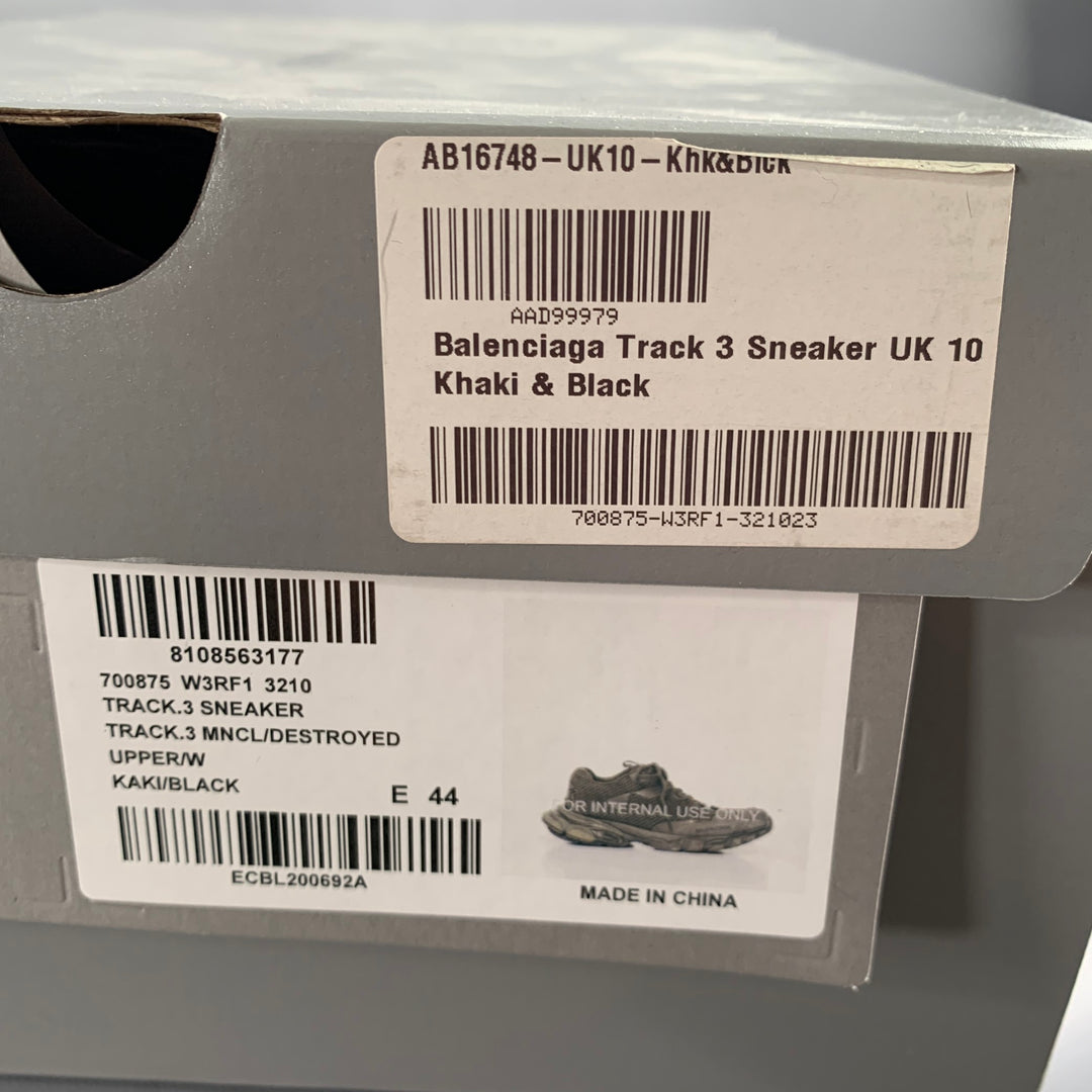 BALENCIAGA Size 11 Track 3 Green Olive Leather Nylon Lace-Up Sneakers