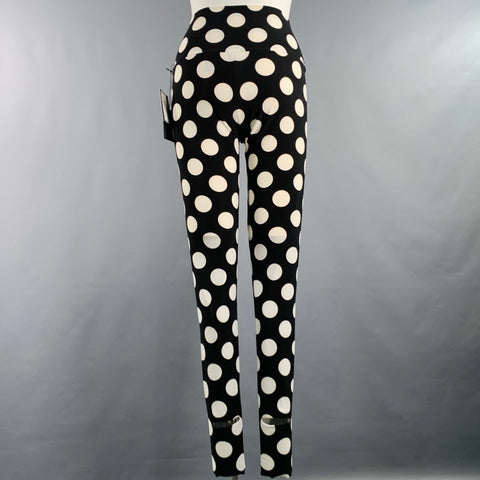 NORMA KAMALI Size L Black White Polyester Blend Polka Dot Footie Leggings