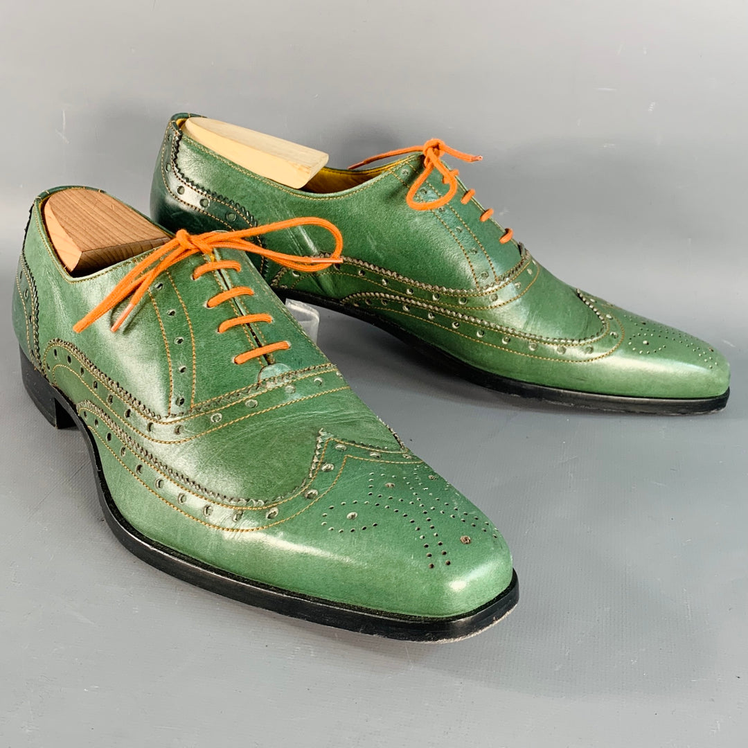 UNDANDY Size 10 Green Orange Perforated Leather Wingtip Oxford Lace-Up Shoes  – Sui Generis Designer Consignment