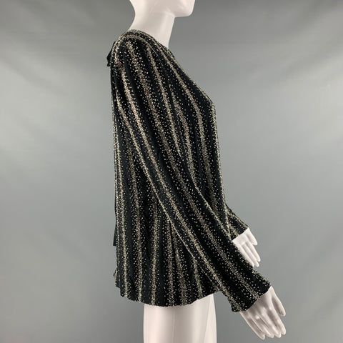 DRIES VAN NOTEN Size 10 Black Silver Silk Sequined Crew-Neck Dress Top
