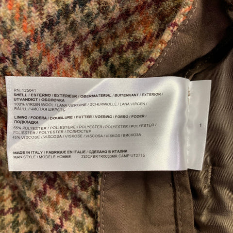 Pantalon décontracté BARACUTA taille 34 en laine à motif pied-de-poule marron multicolore avec braguette zippée