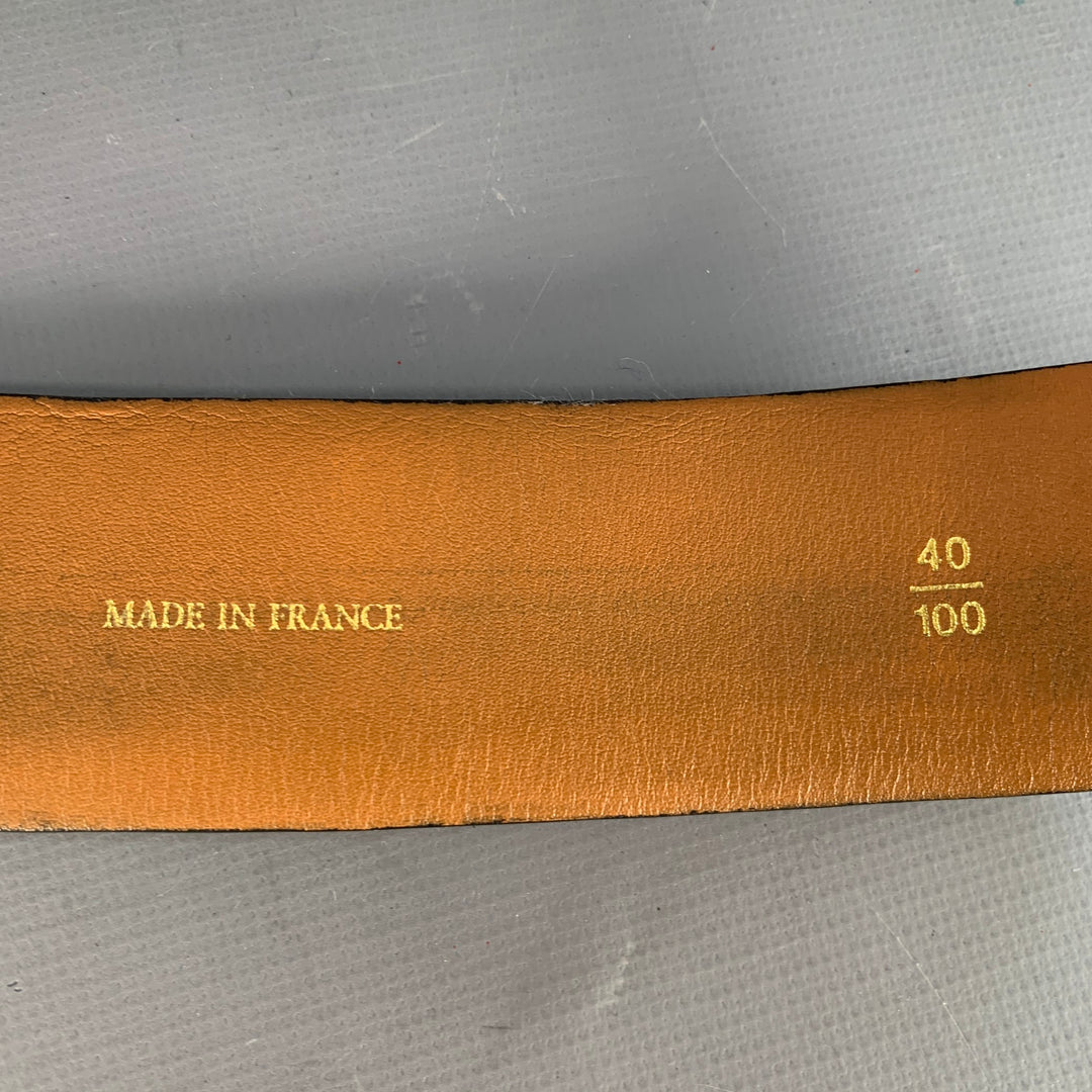 ZILLI Size 40 Black Gold Logo Leather Belt