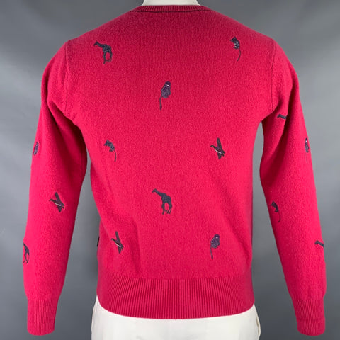 PAUL SMITH JEANS Size XL Pink Fuchsia Applique Wool Crew-Neck Sweater