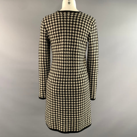 RALPH LAUREN Size S White Black Cashmere Houndstooth Shift Dress