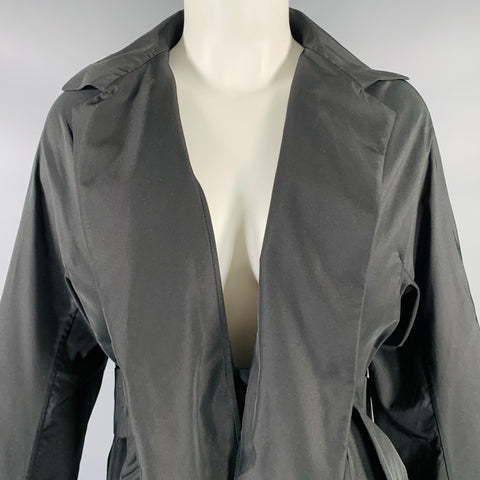 JIL SANDER Size 4 Black Polyester Silk Open Front Coat