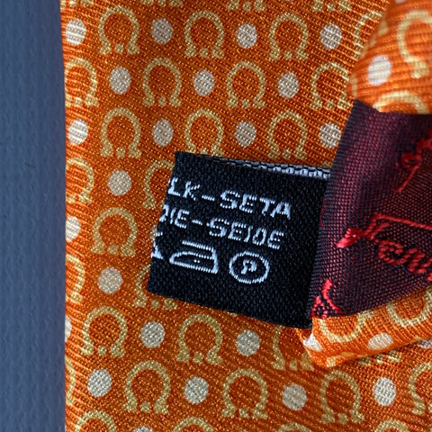 SALVATORE FERRAGAMO Orange Cream Gancini Logo Silk Tie