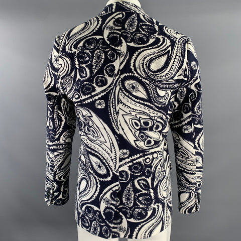 MR TURK Chest Size 38 Navy White Floral Cotton Blend Notch Lapel Sport Coat