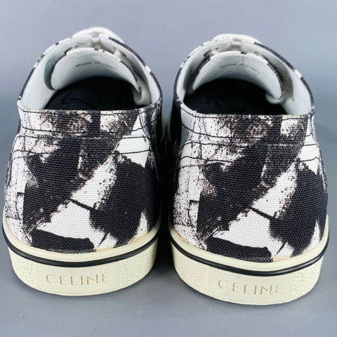 CELINE Fall 2019 Size 9 Black White Marbled Canvas Lace-Up Sneakers