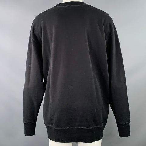 DSQUARED2 BROS Size M Black Red Print Cotton Oversized Crew Neck Sweatshirt