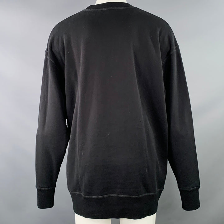 DSQUARED2 BROS Size M Black Red Print Cotton Oversized Crew Neck Sweatshirt