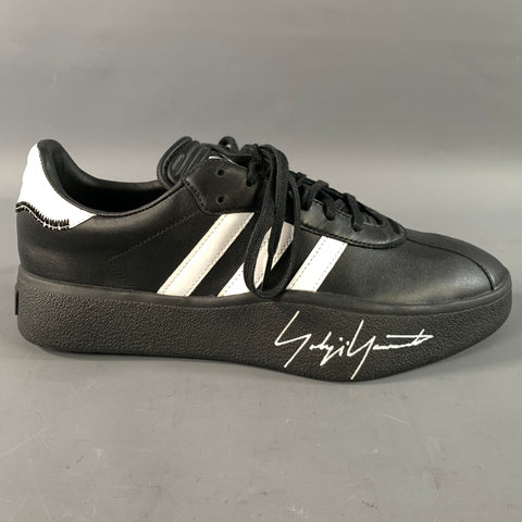 Y-3 Size 9.5 Black White Leather Lace Up Sneakers
