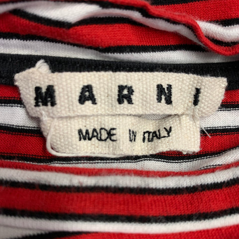 MARNI Size 44 Red White Black Stripe Cotton Drawstring T-shirt